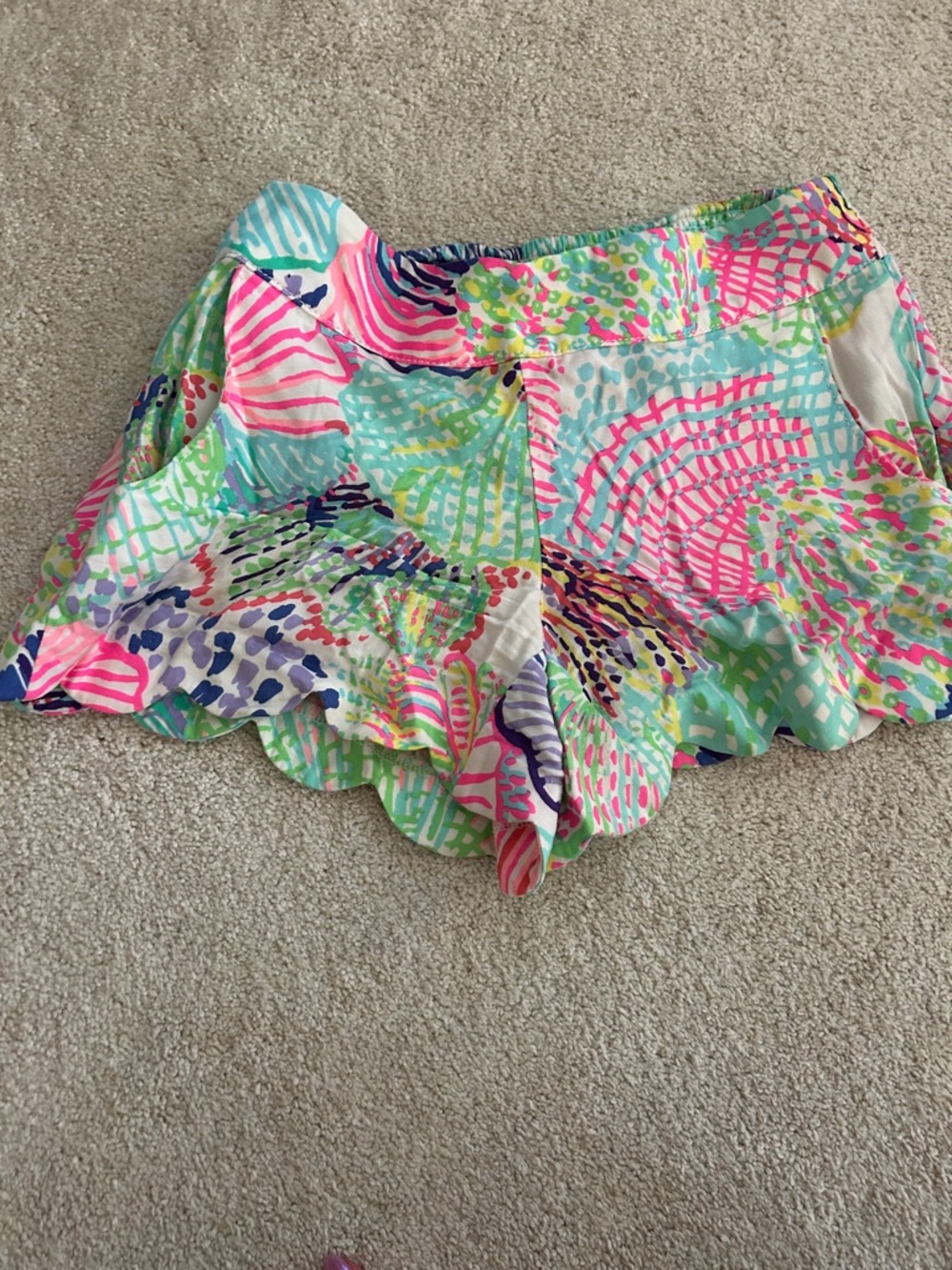 Lilly Pulitzer Multicolor Scallop Hem Shorts - Pink, Turquoise, Green